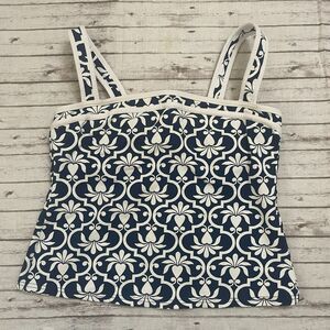 Lands End Womens Tankini Swim Suit Top Blue White  Print Size 8 Underwire